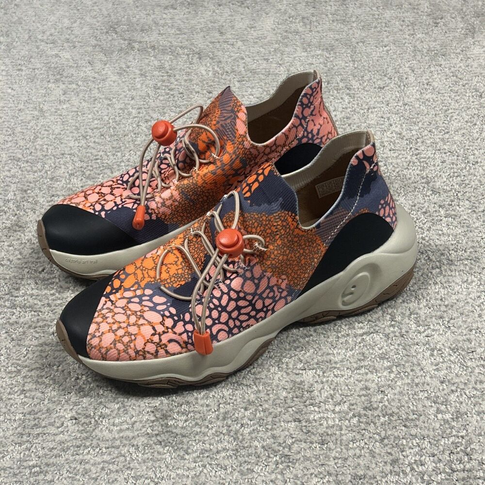 UIN Sneakers Womens 9 Slip-On Travel Walking Shoes Chunky Orange Drawcord